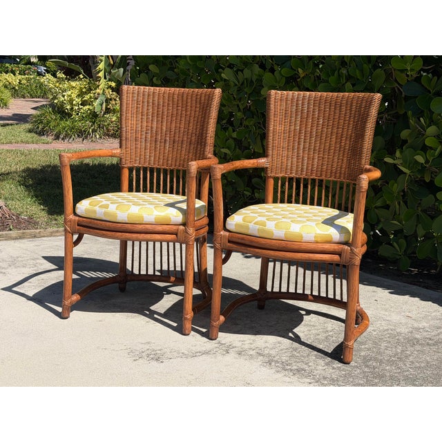 Late 20th Century Vintage Barrel-Back Rattan Armchairs, Pair For Sale - Image 5 of 14