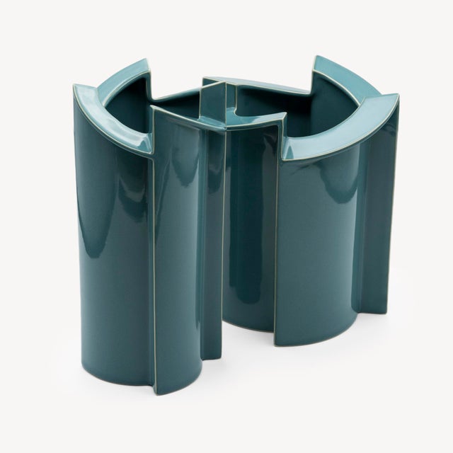 Postmodern Windmill Turquoise Porcelain Vases by Jan Van Der Vaart for Rosenthal, Set of 2, 1988, Set of 2 For Sale - Image 3 of 15