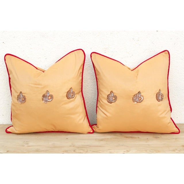 1990s Pair of Naksh Zardozi-Embroidered Silk Pillow Covers For Sale - Image 5 of 8