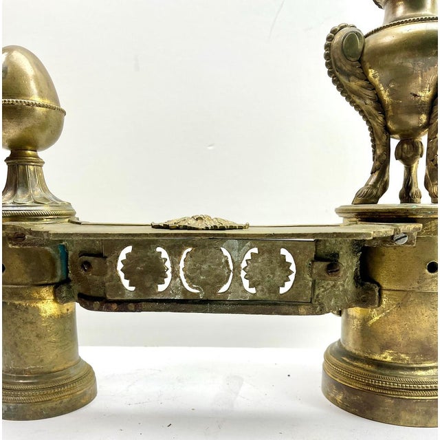 Metal French Louis XVI Neoclassical Brass Andirons, 1870, Set of 2 For Sale - Image 7 of 12