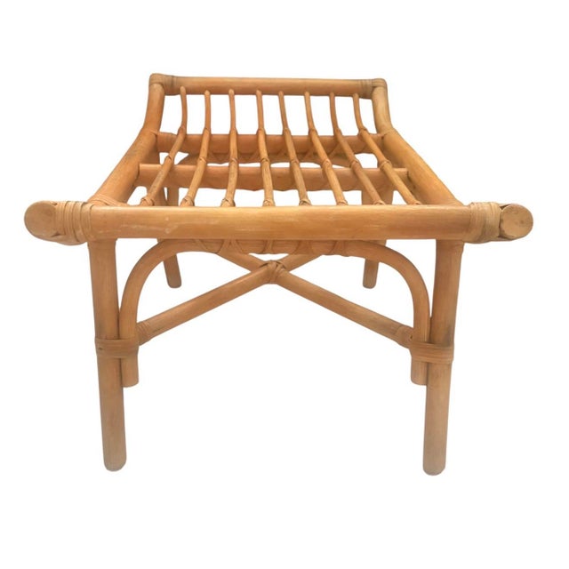 Vintage 1970s Bentwood Bamboo Rattan Saddle Stool/Bench or Ottoman