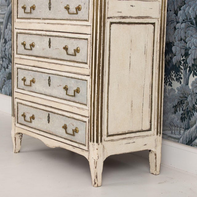 Baby Blue 18th C. French Painted Tall Chest of Drawers With Original Marble Top For Sale - Image 8 of 16