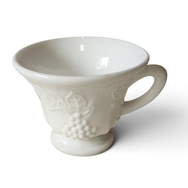 Glass Set 4 Indiana Milk Glass Grape Colony Harvest Footed Cups, 1950s For Sale - Image 7 of 7