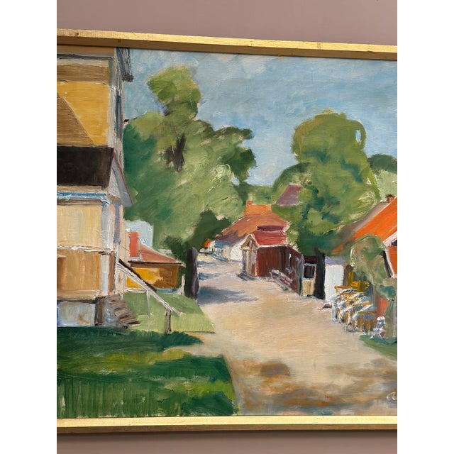 Mid-Century Modern Ulfe, Street with Houses and Trees, 1982, Oil on Canvas, Framed For Sale - Image 3 of 18