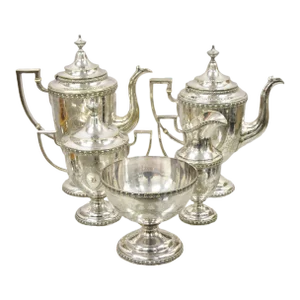 Antique Manhattan Plate Co Silver Plated "July 4th 1861" Tea Set - 5 Pieces