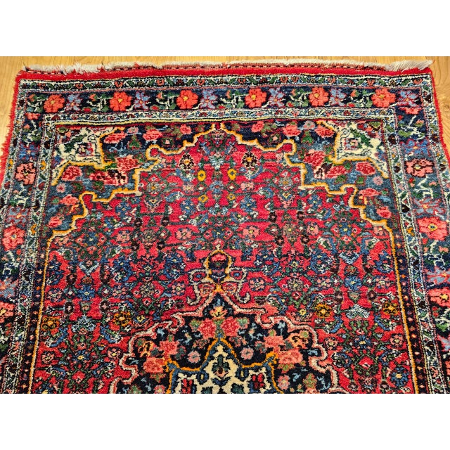 Vintage Persian Bidjar Rug, Hand-Knotted Wool, Geometric Medallion Pattern, Red & Navy, 3x4 For Sale - Image 9 of 16