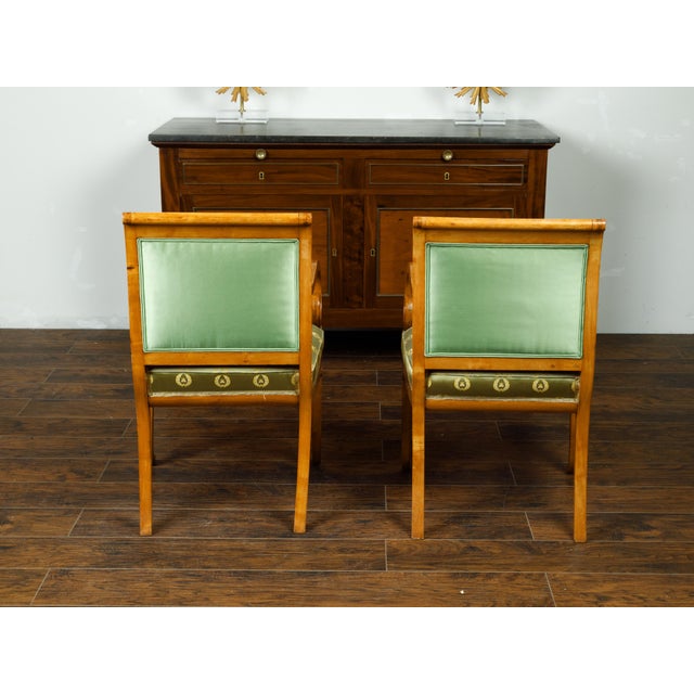 Pair of English 1830s Regency Walnut Upholstered Armchairs with Scrolling Arms For Sale - Image 10 of 10