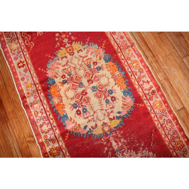 Red Bohemian Vintage Oushak Runner - 3' x 10'9" For Sale - Image 4 of 6