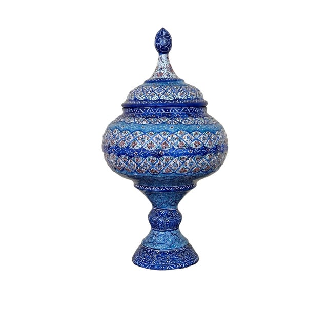 Late 20th Century Persian Minakari Enamel on Copper Lidded Compote For Sale - Image 5 of 9