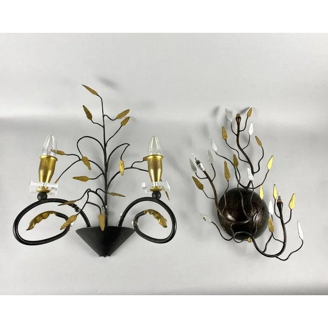 Vintage Art Wall Sconces in Black and Gold Wrought Iron, Italy, 1970, Set of 2 For Sale - Image 3 of 11