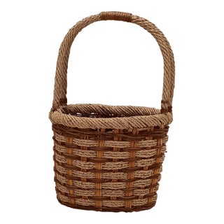 Vintage French Style Hand Woven Market Wicker Basket With Handles For Sale