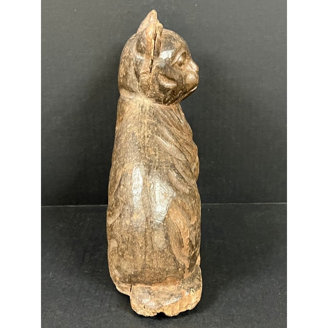 Folk Art Late 20th Century Folk Art Carved Wooden Cat Sculpture For Sale - Image 3 of 10
