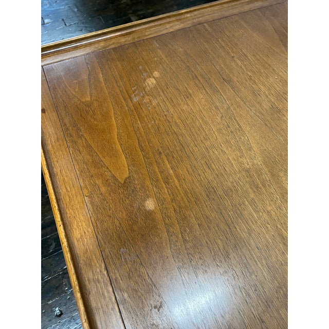 Mid-Century Modern Mid-Century Walnut Coffee Table With Travertine Inset and Caned Shelf by Heritage For Sale - Image 3 of 8