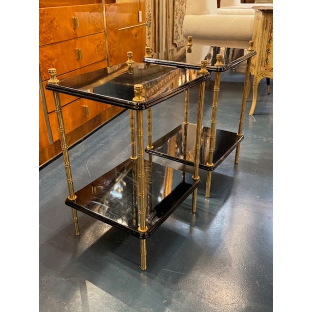 Early 21st Century Pair of Jansen Style Black Lacquered and Brass Side Tables For Sale - Image 5 of 6