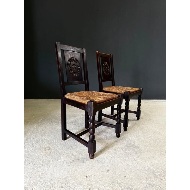 French Provincial Carved Back Dining Chairs by Charles Dudouyt, 1940s, Set of 2 For Sale - Image 4 of 18