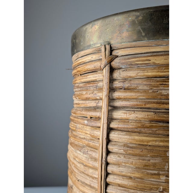 Mid-Century Modern Mid-Century Modern Italian Pencil Reed Rattan and Brass Umbrella Stand, 1970s For Sale - Image 3 of 9
