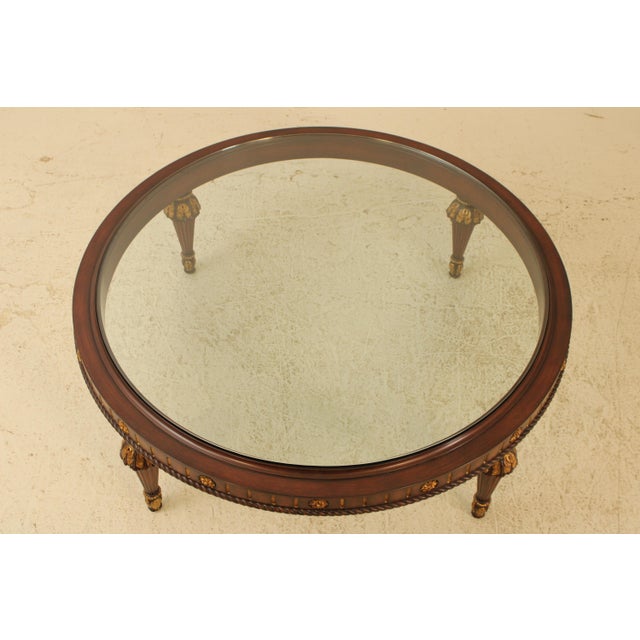 French Glass Top Large Round French Style Coffee Cocktail Table For Sale - Image 3 of 13