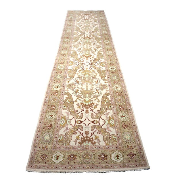 Persian Persian Sultanabad Wool 4x18 Light Khaki & Ivory Handmade Gallery Rug #1143260 For Sale - Image 3 of 7