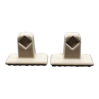 Pair of Vintage Light Yellow Ceramic Towel Bar Brackets For Sale
