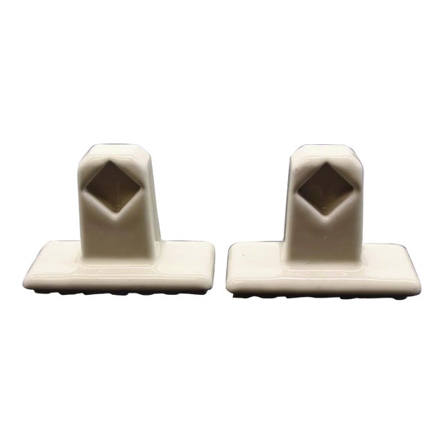 Pair of Vintage Light Yellow Ceramic Towel Bar Brackets For Sale