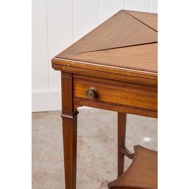 Early 20th Century Edwardian Mahogany Envelope Card Table With Cross Banded Edge For Sale - Image 18 of 18
