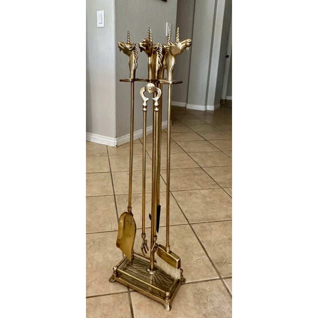 Set Unicorn Horse Brass Fireplace Tool Set For Sale - Image 12 of 12