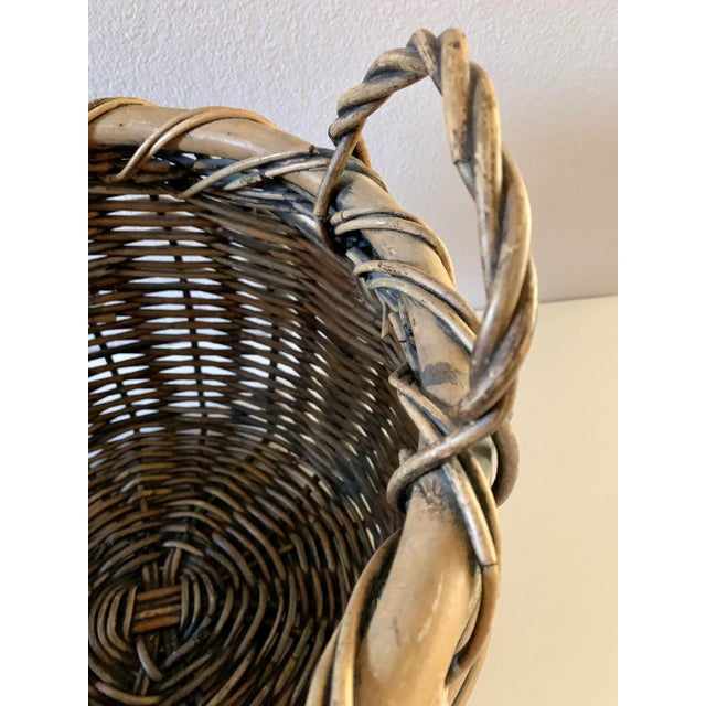 Brown Vintage Large Woven Harvest Basket For Sale - Image 8 of 11