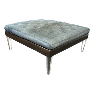 Lee Industries for Witford Hide + Leather Ottoman For Sale