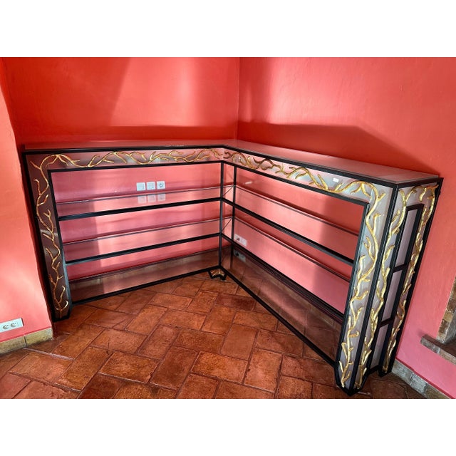 Metal Garouste & Bonetti Style Wrought Iron and Glass Corner Shelves - A Pair For Sale - Image 7 of 12