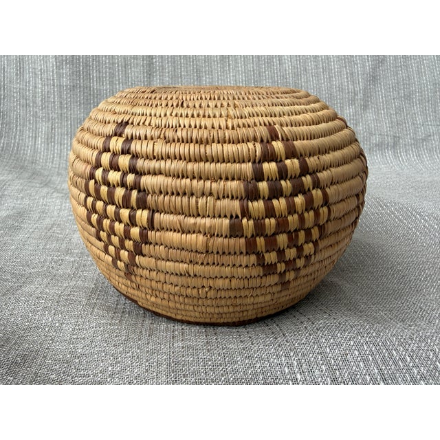 Woven Vintage Geometric Coil Basket For Sale - Image 11 of 15