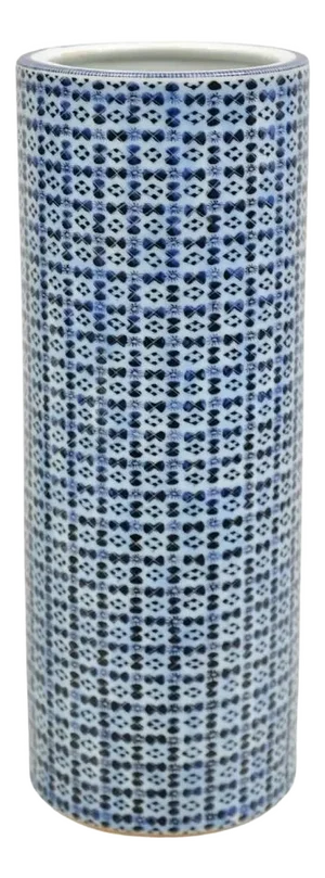 Vintage Japanese Porcelain Blue Round Cylinder Vase