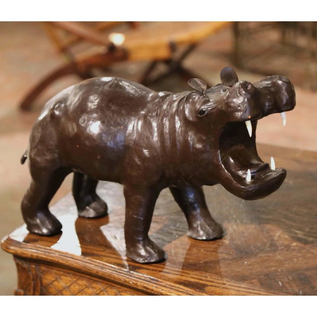 Early 20th Century Early 20th Century French Carved Patinated Leather Hippo Sculpture For Sale - Image 5 of 10