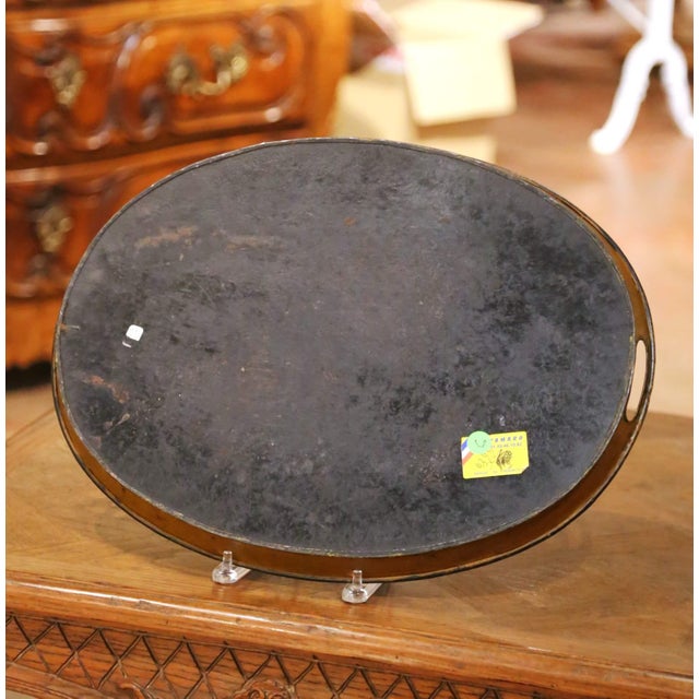 19th Century French Hand-Painted Oval Tole Tray With Romantic Ruins Scene For Sale - Image 10 of 10