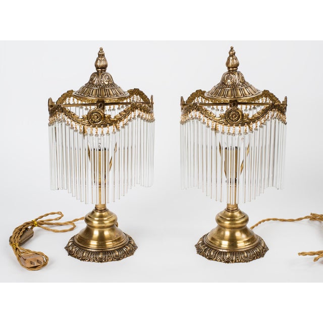 French Vintage Spanish Brass & Glass Tube "Waterfall" Table Lamps – Expertly Restored - a Pair For Sale - Image 3 of 10