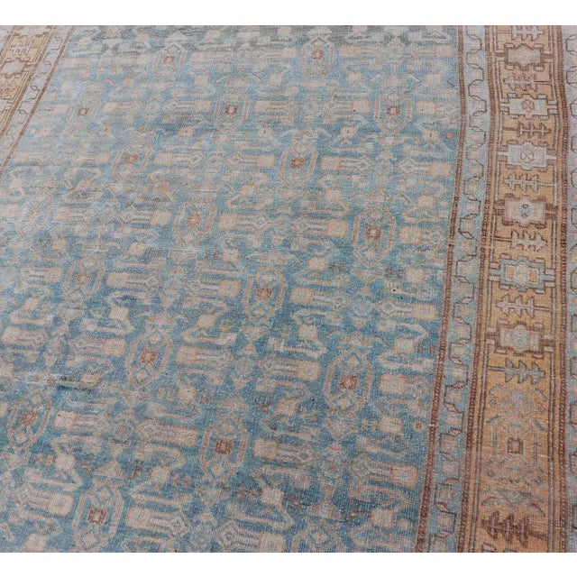 Early 20th Century Antique Persian Bidjar Rug With All-Over Design in Light Blue and Orange 4'11 X 8'8 For Sale - Image 5 of 14