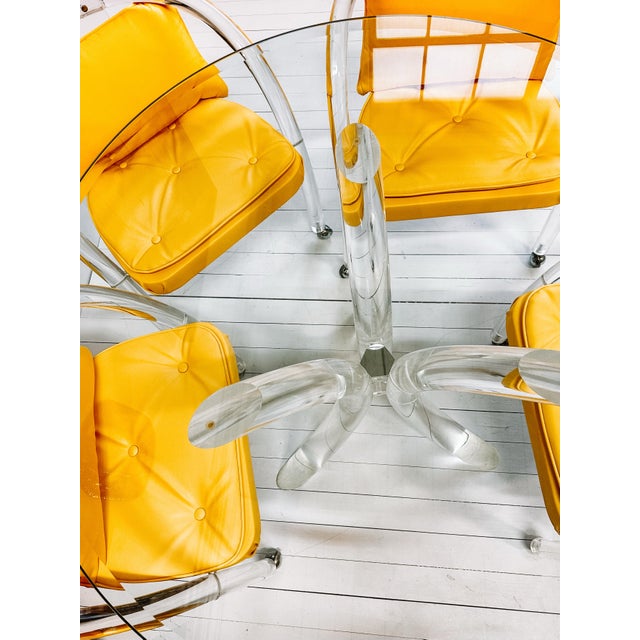 Mid-Century Modern Charles Hollis Jones 1970s Style Lucite Game or Breakfast Table and 4 Chairs in Yellow Upholstery For Sale - Image 3 of 11