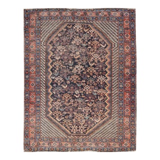 Antique Persian Afshar Rug With Bold Geometric Medallion 3'9" X 4'10" For Sale