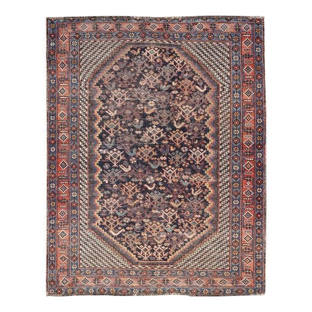 Antique Persian Afshar Rug With Bold Geometric Medallion 3'9" X 4'10" For Sale