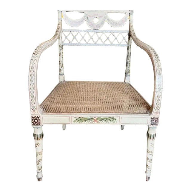 Early 19th Century English Regency Polychrome Painted Armchair For Sale