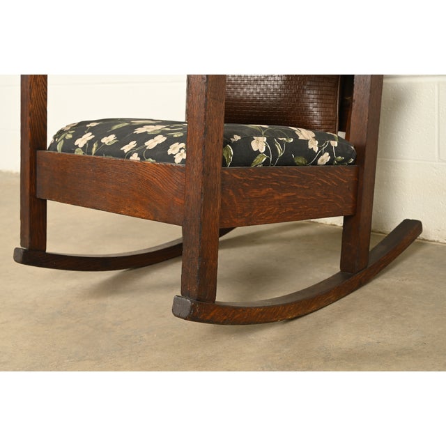 Stickley Brothers Antique Mission Oak Arts & Crafts Rocking Chair, Circa 1910 For Sale - Image 10 of 14