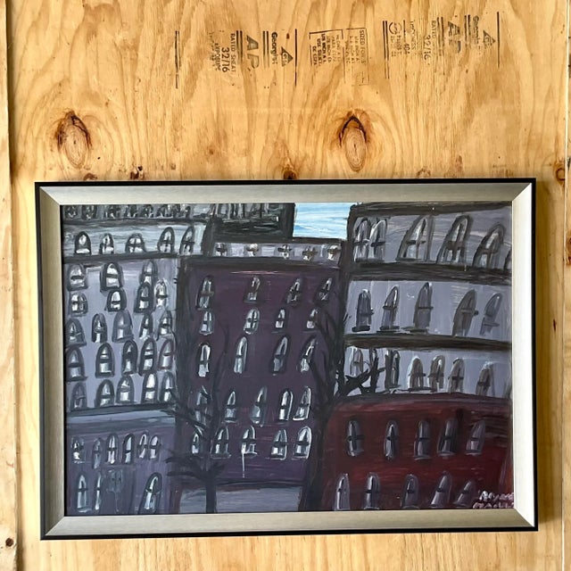 Late 20th Century Vintage Boho Original Abstract Expressionism Oil Painting on Canvas For Sale - Image 5 of 8