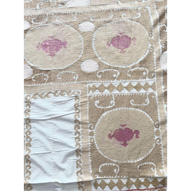 Suzani Wall Tapestry - Neutral Tan Uzbekistan Embroidery For Sale - Image 13 of 16