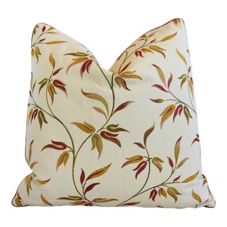 Colefax & Fowler Botanical Linen Feather/Down Pillow 21" Square For Sale