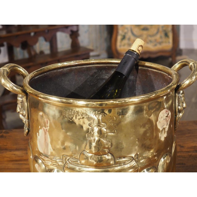 1900 - 1909 Circa 1900 Polished French Brass Folk Art Wine Cooler or Jardiniere For Sale - Image 5 of 18