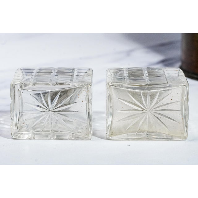 Set of 4, Beautiful Set Mappin and Webb Antique English Sterling Silver and Crystal Geometric Cut Pattern Vanity Dresser Jar and Bottle For Sale - Image 10 of 16