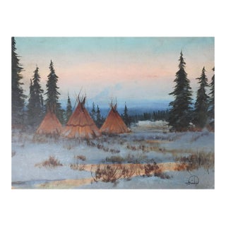 Late 20th Century William Bailey Native American Evening Camp Painting For Sale