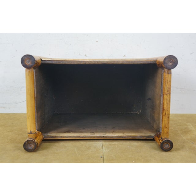 Wood Late 20th Century Boho Chic Bamboo Wicker Rattan Magazine Rack Trash Waste Bin 15" For Sale - Image 7 of 13