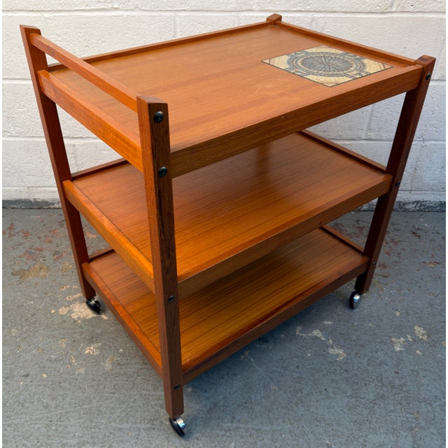 Mid 20th Century Mid Century Danish Teak Bar Cart With Tile Insert by BRDR. Furbo, Attributed For Sale - Image 5 of 13