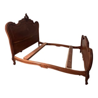 1930s Vintage French Louis XVI Rococo Wood Full Bed Frame For Sale