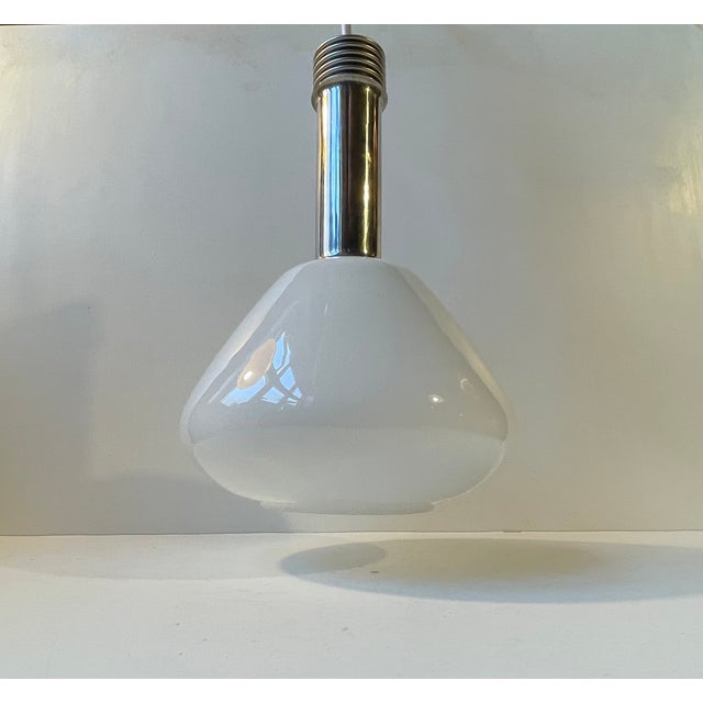 Modern Italian Ceiling Lamp in White Opaline Glass & Chrome, 1970s For Sale - Image 3 of 7